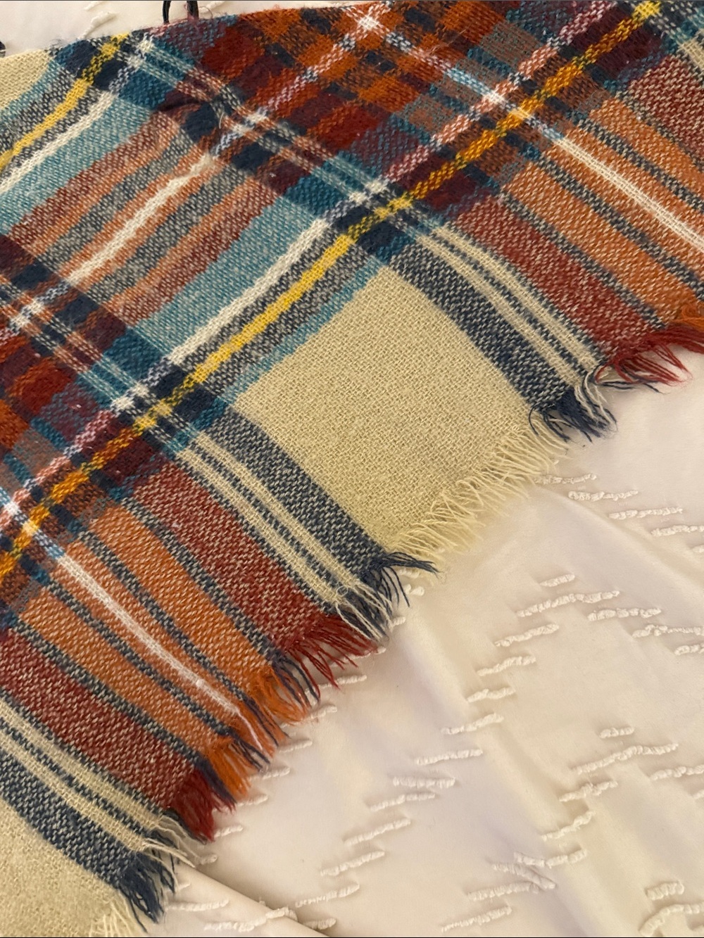 Plaid Toggle Poncho in Rust, Teal & Cream - Picture 14 of 14